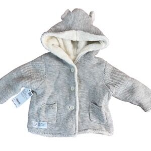 Baby‎ Gap Gray Knit Hooded Cardigan Jacket with Bear Ears 6 12 Months